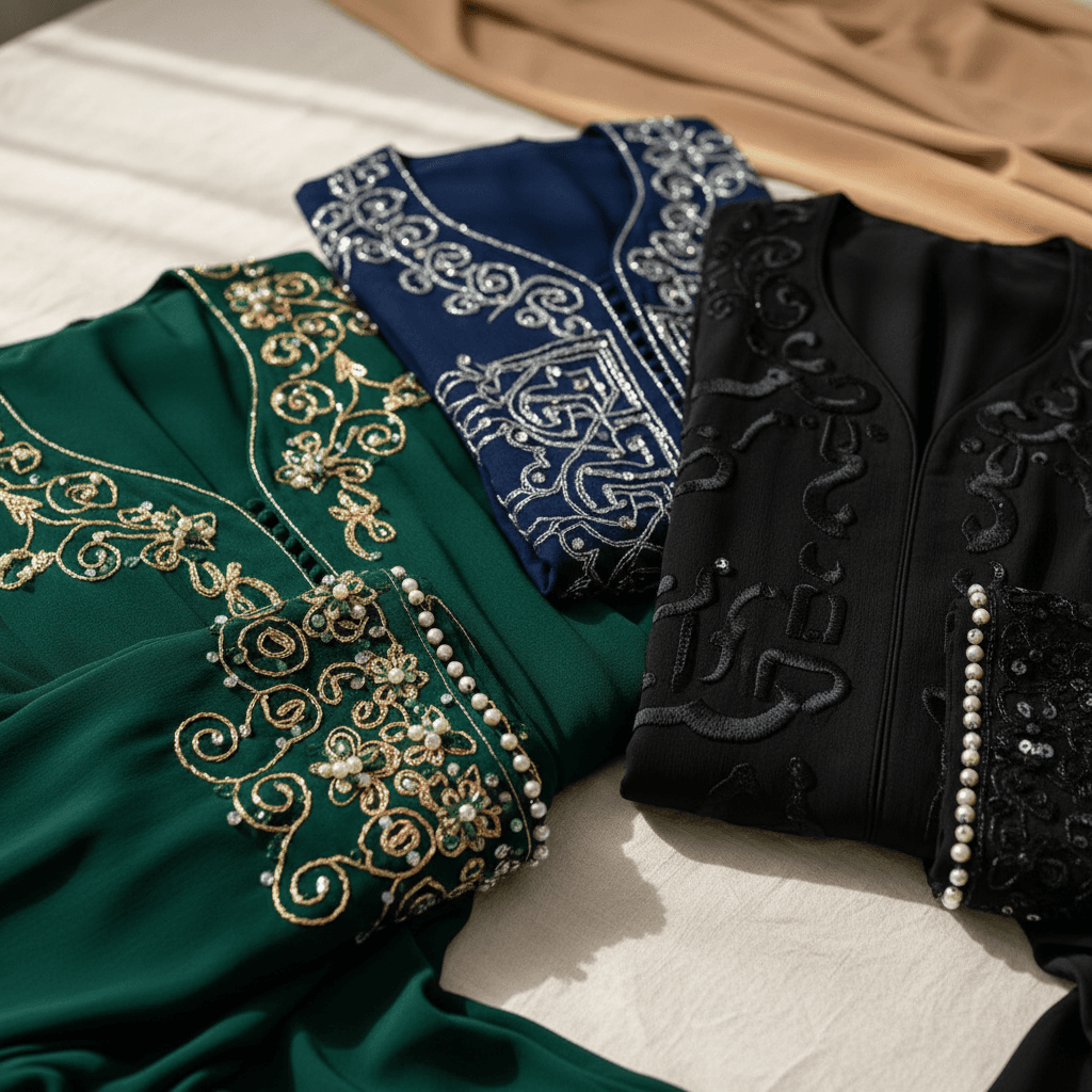 Navy jubah folded with sirwal visible
